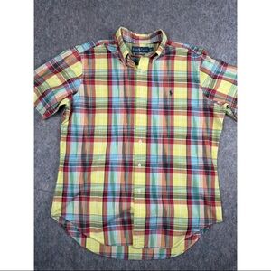 Ralph Lauren Shirt Men's L Multicolor Plaid Classic Fit Short Sleeve Button-Down